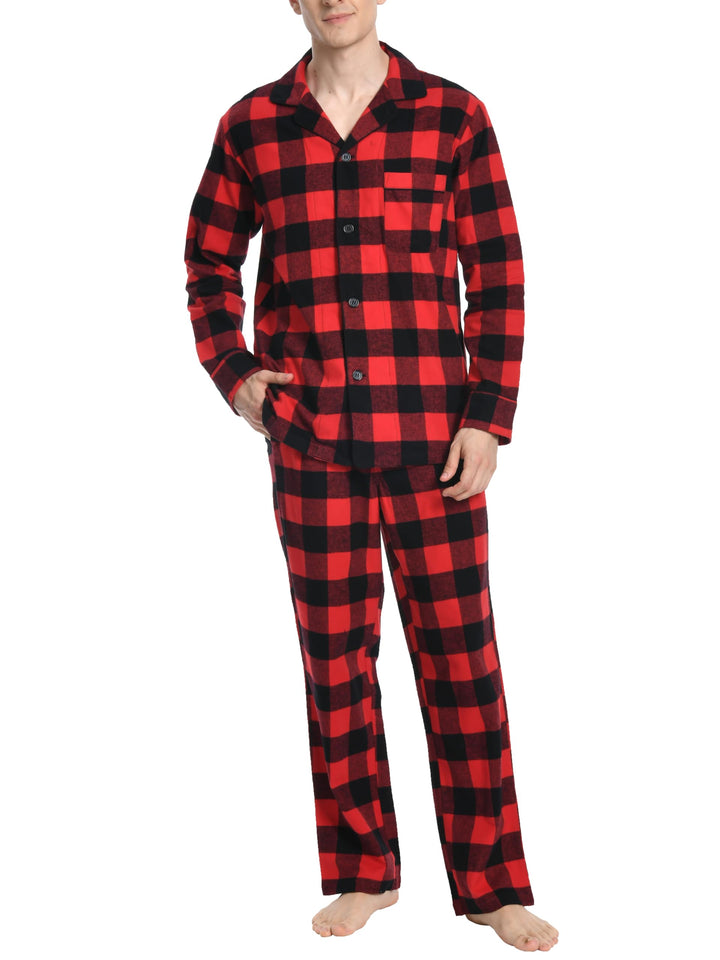Nutria Herren Schlafanzug Flanell, 100% Baumwolle Karierter Pyjama Set Weich Warm Loungewear Nachtwä