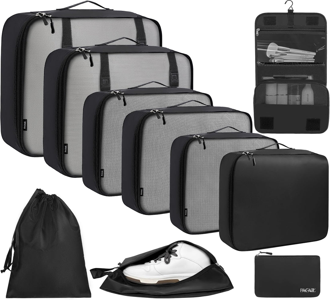BAGAIL 10er-Set Packwürfel in verschiedenen Grössen Packorganizer für Reisezubehör Handgepäck Koffer