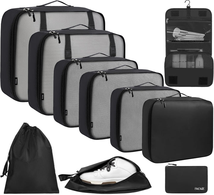 BAGAIL 10er-Set Packwürfel in verschiedenen Grössen Packorganizer für Reisezubehör Handgepäck Koffer