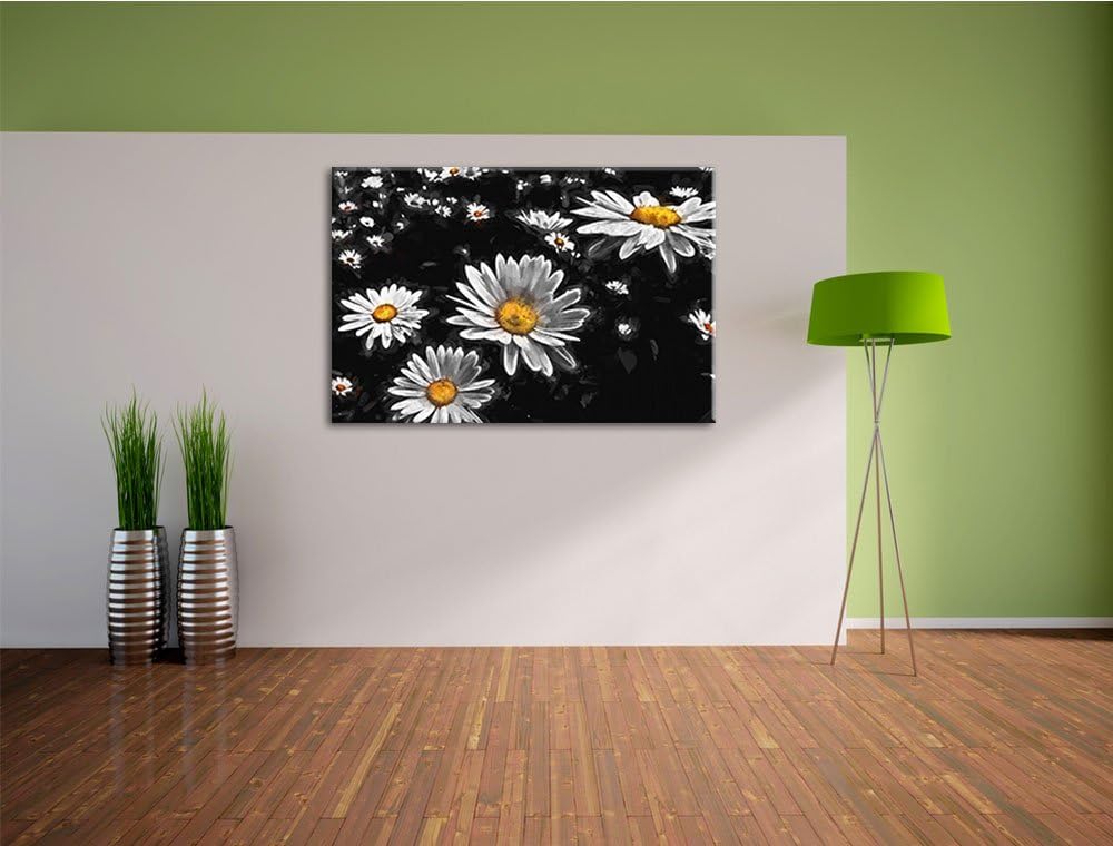 Dark viele kleine Margariten schwarz/weiss Deluxe Format: 120x80 cm auf Leinwand, XXL riesige Bilder