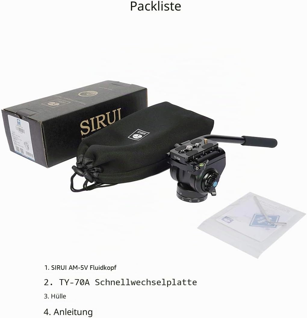 SIRUI AM-5V Fluid Videoneiger mit Flacher Basis, Traglast: 3kg, 360 Grad, Arca Swiss kompatibel, AM-