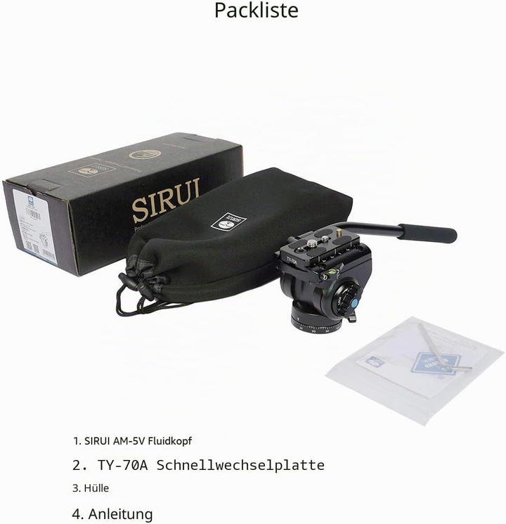 SIRUI AM-5V Fluid Videoneiger mit Flacher Basis, Traglast: 3kg, 360 Grad, Arca Swiss kompatibel, AM-