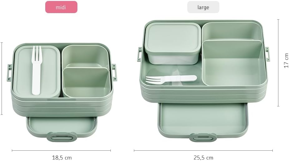 Mepal Brotdose Midi - Brotdose mit Bento Box - Für 2 Sandwiches oder 4 Brotscheiben - Lunchbox für k