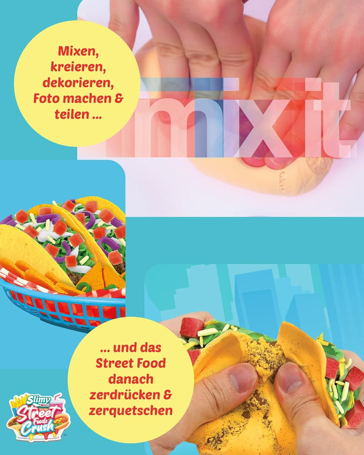 Slimy Street Foodz Crush - Tacooz, Slime und Knete Kreativ-Set, Backspiel zum selber Mischen, Formen