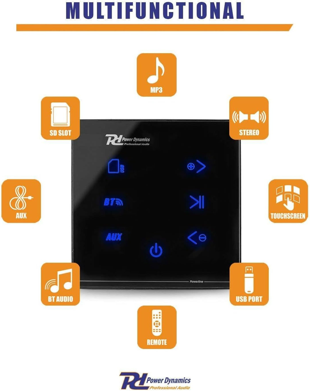 Power Dynamics Powerline A50B - Audio Verstärker Wandmontage 2x20W, Audio Steuerung für Zuhause, Ste