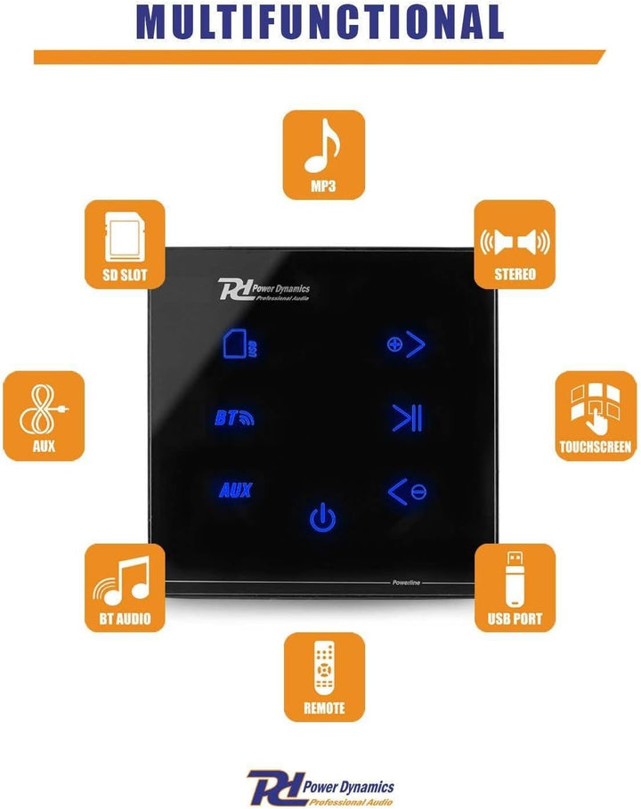 Power Dynamics Powerline A50B - Audio Verstärker Wandmontage 2x20W, Audio Steuerung für Zuhause, Ste