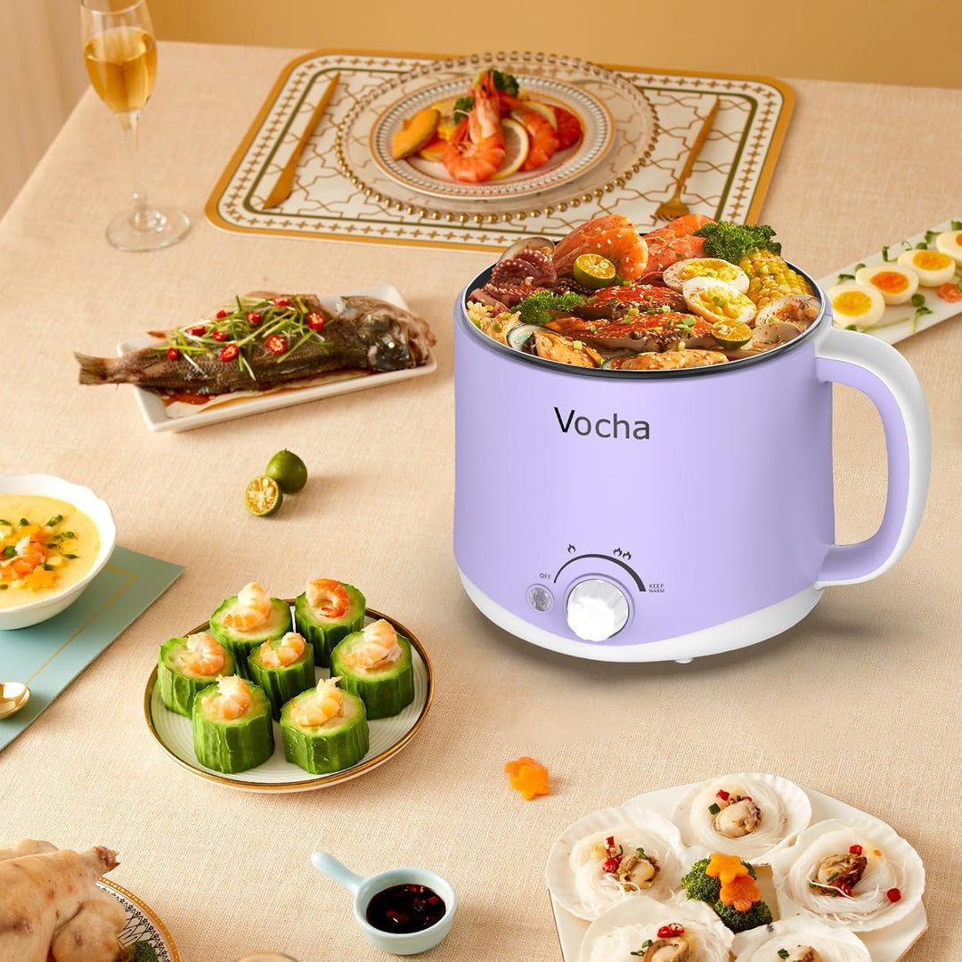 Vocha Elektrische Hot Pot, 1.6L Kleiner Elektrischer Kochtopf mit Warmhaltefunktion, Tragbare Schnel