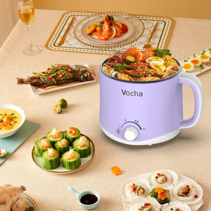 Vocha Elektrische Hot Pot, 1.6L Kleiner Elektrischer Kochtopf mit Warmhaltefunktion, Tragbare Schnel