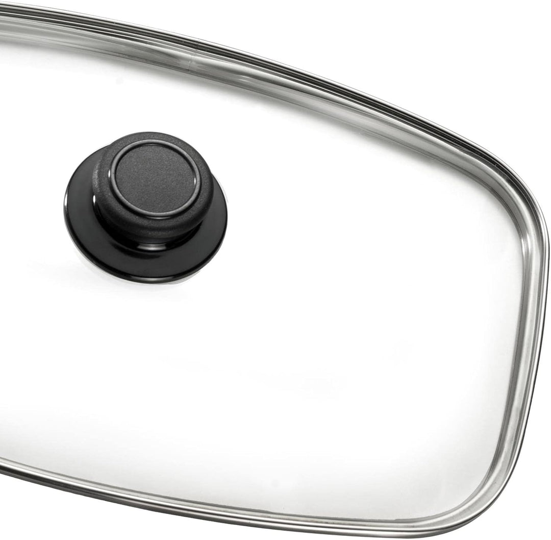 Eurolux Guss-Bräter Set mit Glasdeckel (Edelstahlrand) 33 x 22 cm - kleiner ofenfester Universal-Mul