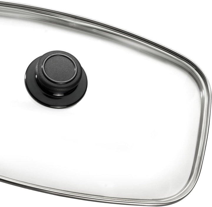 Eurolux Guss-Bräter Set mit Glasdeckel (Edelstahlrand) 33 x 22 cm - kleiner ofenfester Universal-Mul
