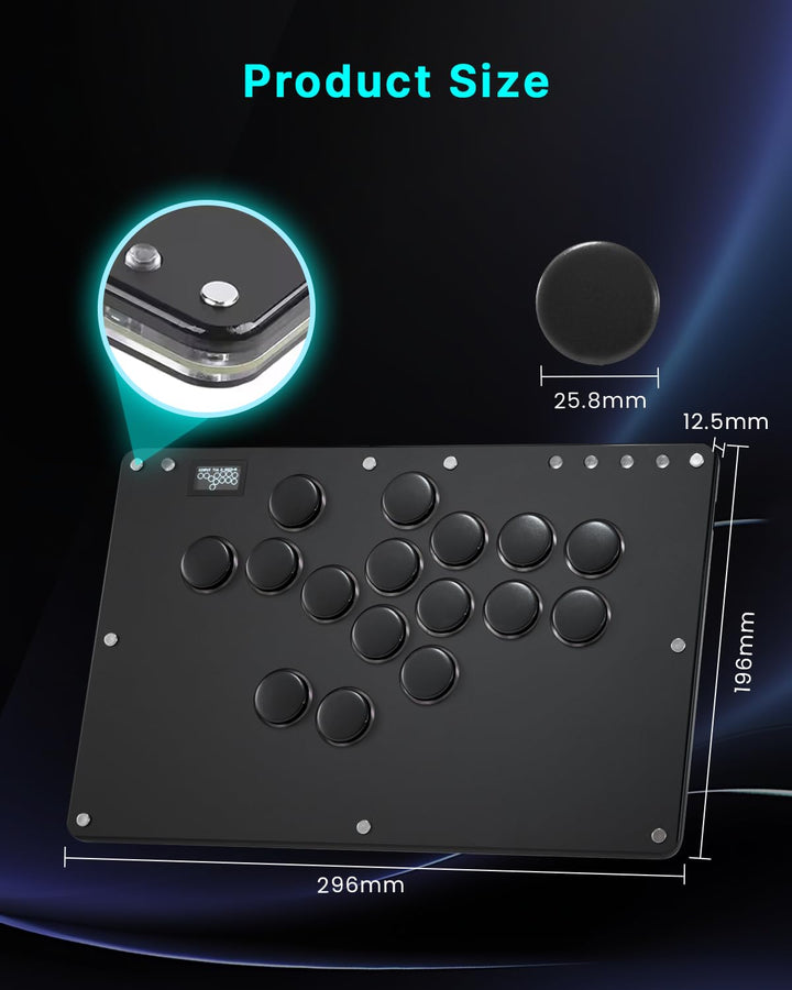 Semaiki Arcade Stick, T16 Arcade Controller mit Turbo und benutzerdefiniertem RGB, Arcade Fight Stic