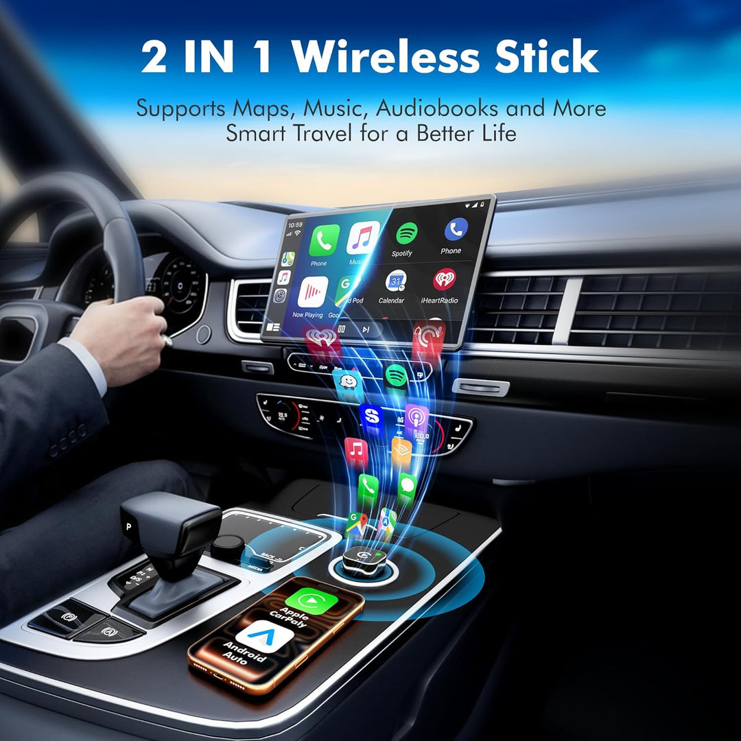 2026 Update 2-IN-1 Wireless CarPlay & Android Auto Adapter, Kabelloses CarPlay für iPhone & Android,