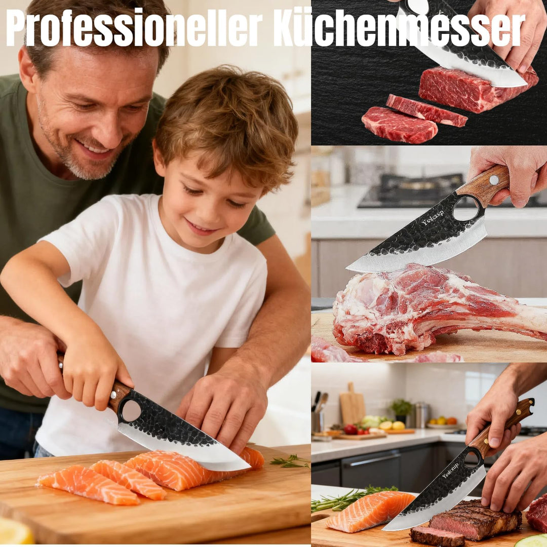 Kochmesser Klingenlänge 15CM Küchenmesser Hochlegierter Edelstahl Kochmesser mit Lederscheide Komfor