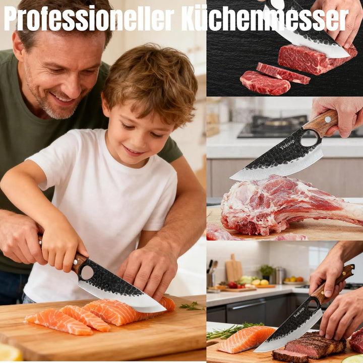 Kochmesser Klingenlänge 15CM Küchenmesser Hochlegierter Edelstahl Kochmesser mit Lederscheide Komfor