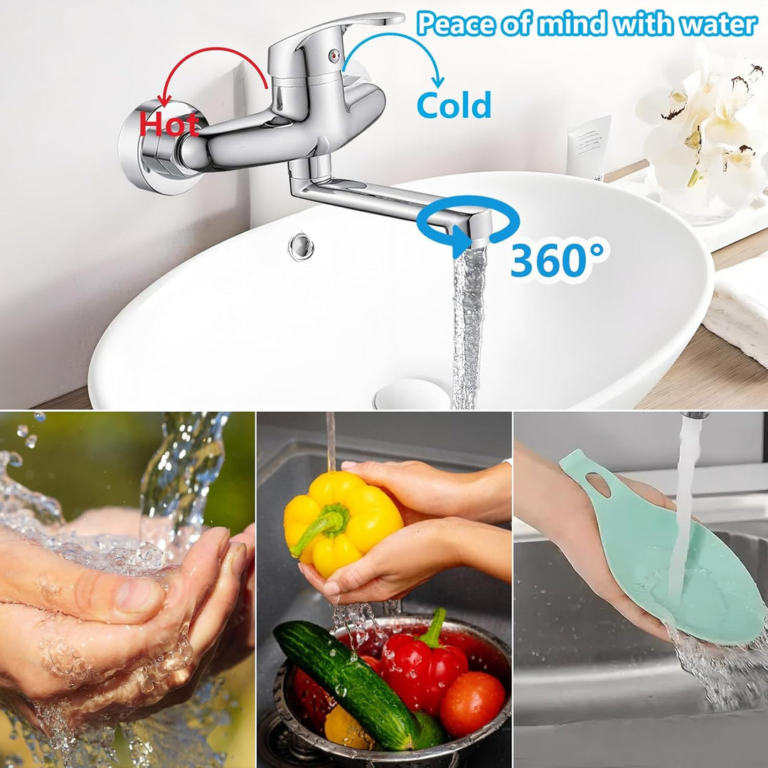 Wasserhahn Küche Wandmontage, Küchenarmatur 360° Drehbar, Kalt Und Heiss Einhebelmischer, Mischbatte