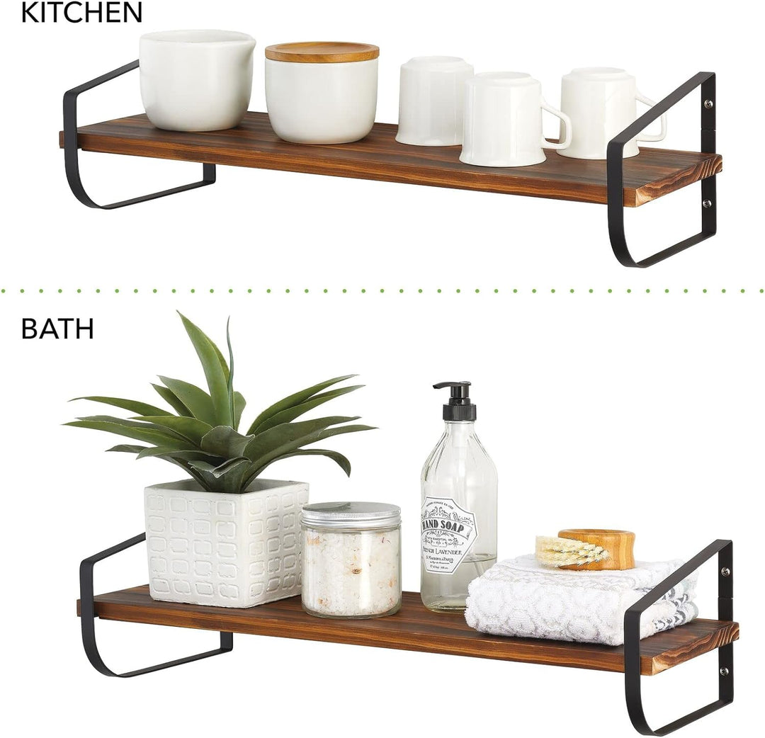 mDesign modernes Wandregal – langes Holzregal mit rostbeständigen Metallhalterungen – Hängeregal für