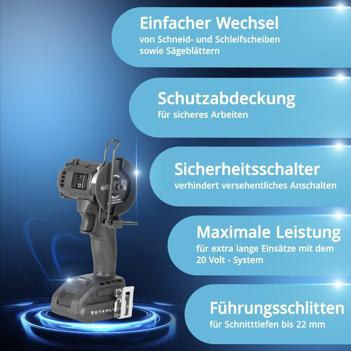 STAHLWERK Mini-Akku-Winkelschleifer MAW-20 ST – 2 Ah Akku,leistungsstarker Handwinkelschleifer zum S