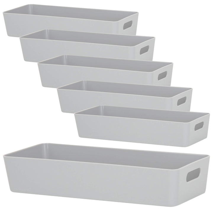 6x Ordnungsboxen - 6 cm hoch - GRAU - 30x12,5x6cm - 1,9 Liter - Ordnungskorb - Schubladenorganizer S