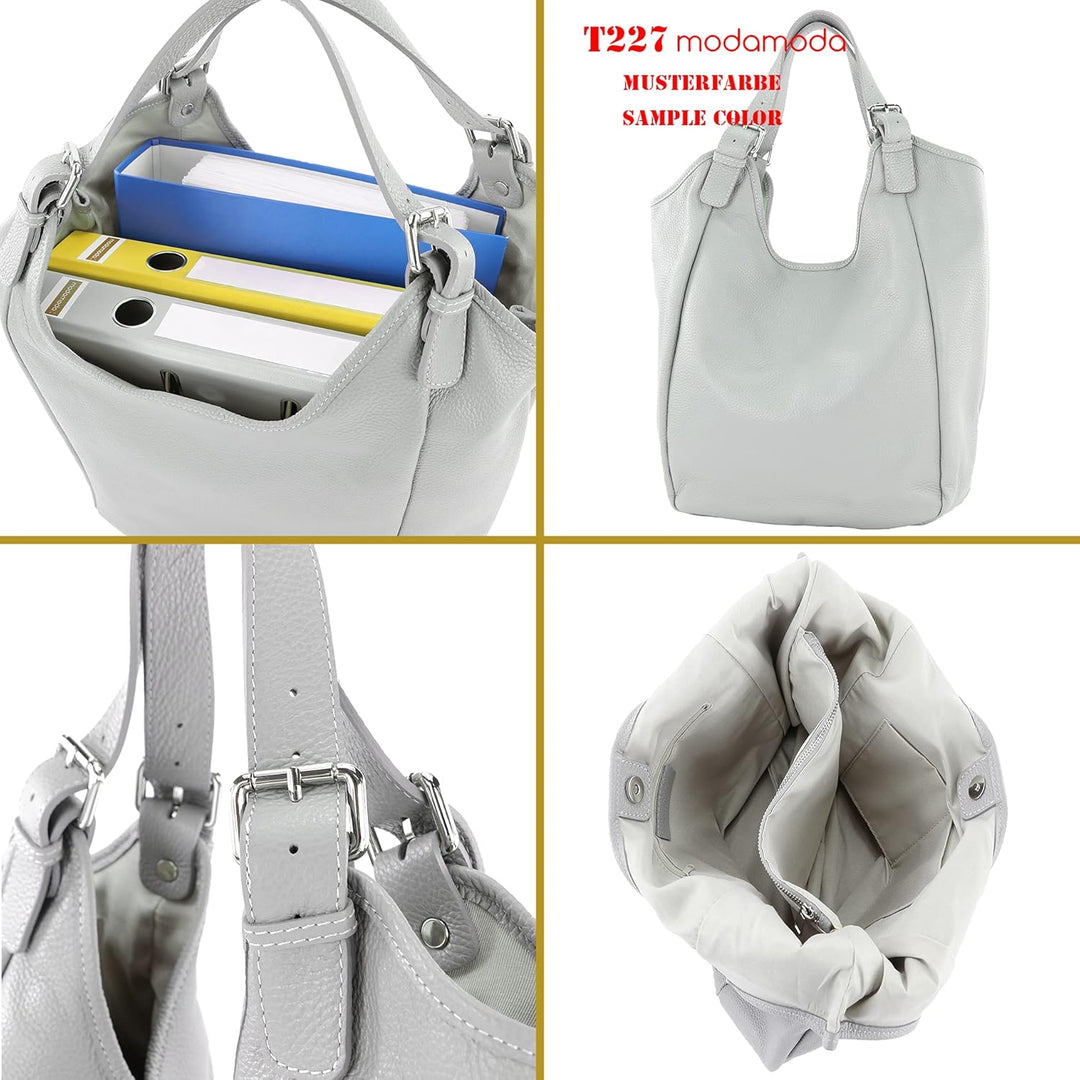 modamoda de - T227 - Ital. Shopper Schultertasche Large aus Leder Altrosa, Altrosa