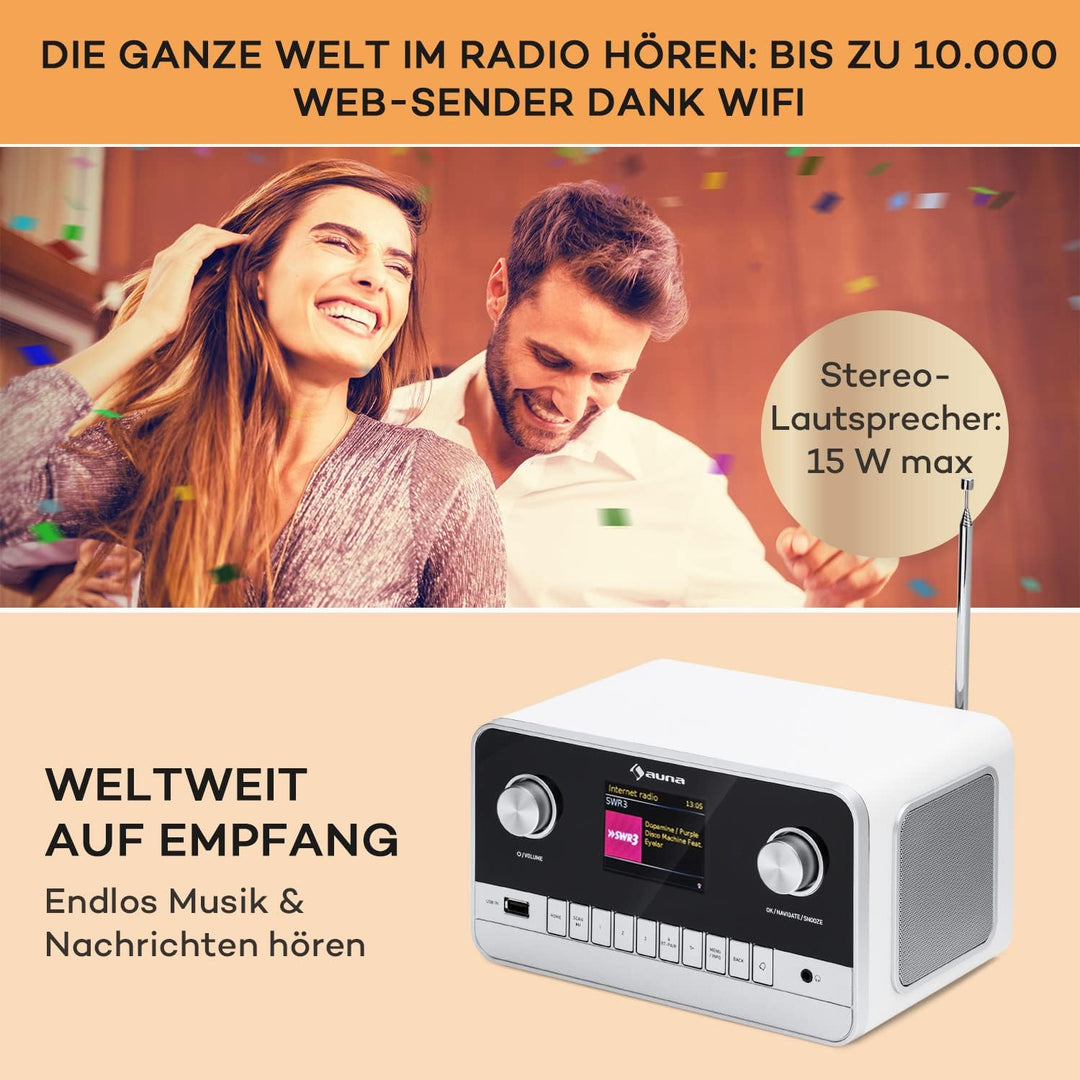 Auna Radio für Küche & Bad, Aufladbares DAB-Radio, DAB Plus Radio mit Bluetooth, Radio Batteriebetri