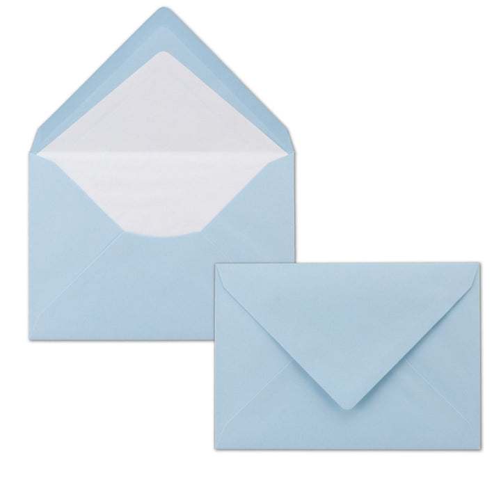 50 Briefumschläge Hellblau - DIN C6 - gefüttert mit weissem Seidenpapier - 80 g/m² - 11,4 x 16,2 cm