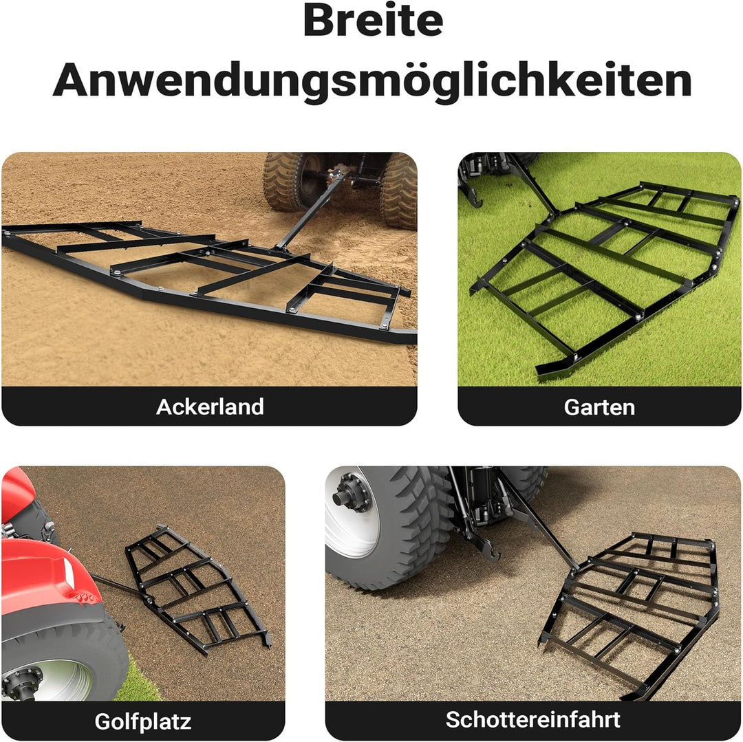 Wiltec Schleppegge 217 x 106 cm, Wiesenegge für Rasentraktor, ATV und UTV, Wiesenschleppe zur Bodenb