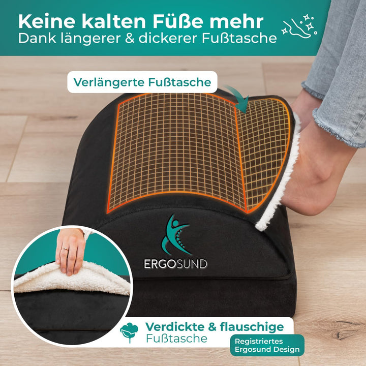 ERGOSUND Fussstütze Schreibtisch [mit verbesserter Flausch-Fusstasche] Höhenverstellbare Fussbank [r