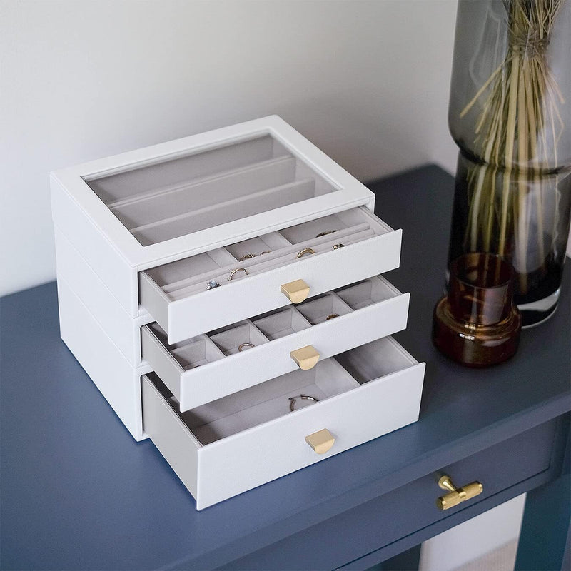 Stackers Pebble White Classic Jewellery Box - Set of 3 (with Drawers), White