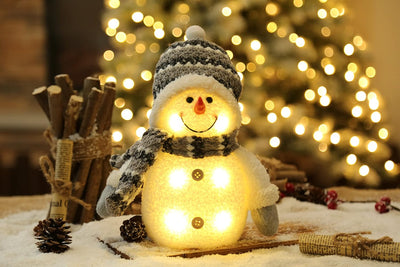 Bambelaa! Schneemann Coldy Deko LED Figuren Weihnachten Klein Grau Weiss Beleuchtet Innen Weihnachts
