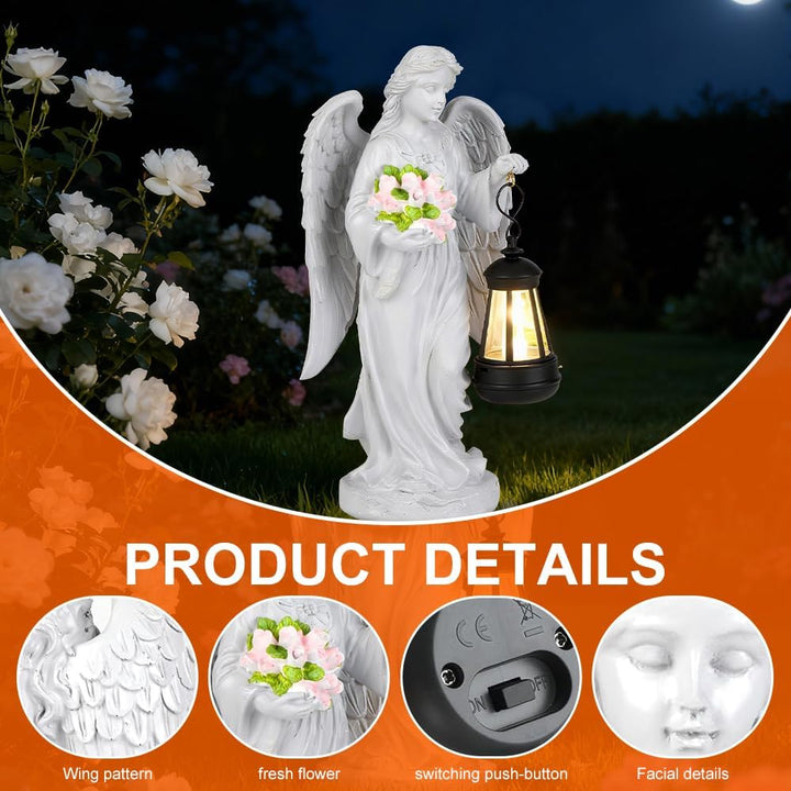 Solar Engel Gartenstatuen, Grablicht Outdoor-Deko, LED Fairy Engel Figur, Engels Skulptur Deko Rasen