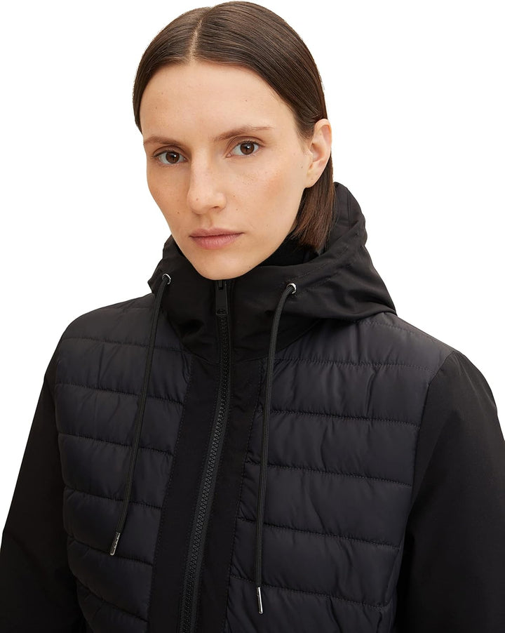 TOM TAILOR Damen Lange Softshell Steppjacke XS 14482 - Deep Black, XS 14482 - Deep Black