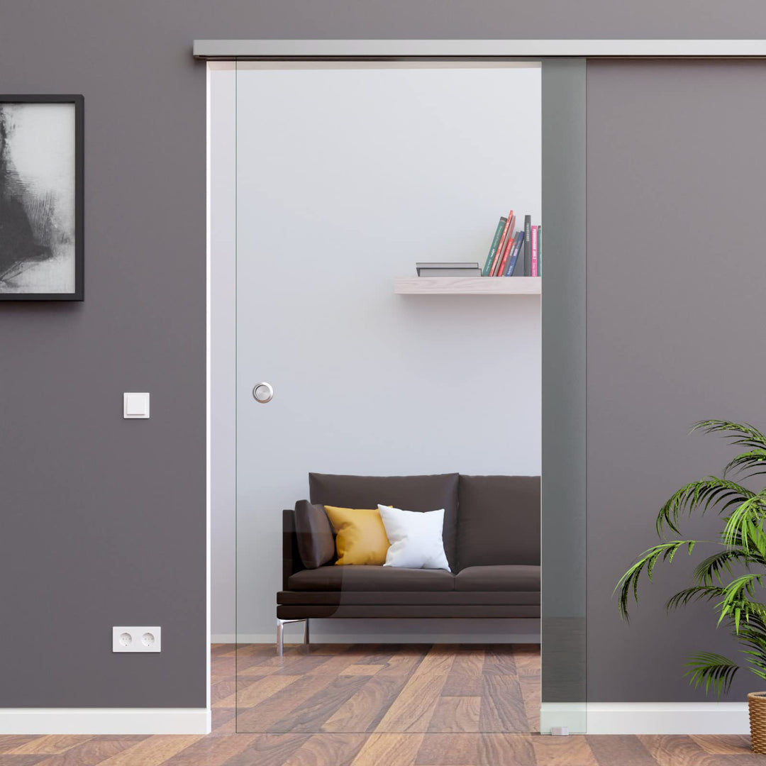 BC-900-ASE: Schiebetürsystem ESG 900x2050x8mm Dekor C, Klarglas; Schienensystem ALU SlimLine SoftClo