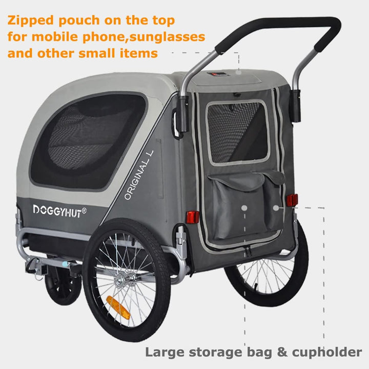 Doggyhut Original Large Fahrradanhänger &amp; Hundebuggy 2 in 1 für Hunden bis 35kg Hundeanhänger Jogger