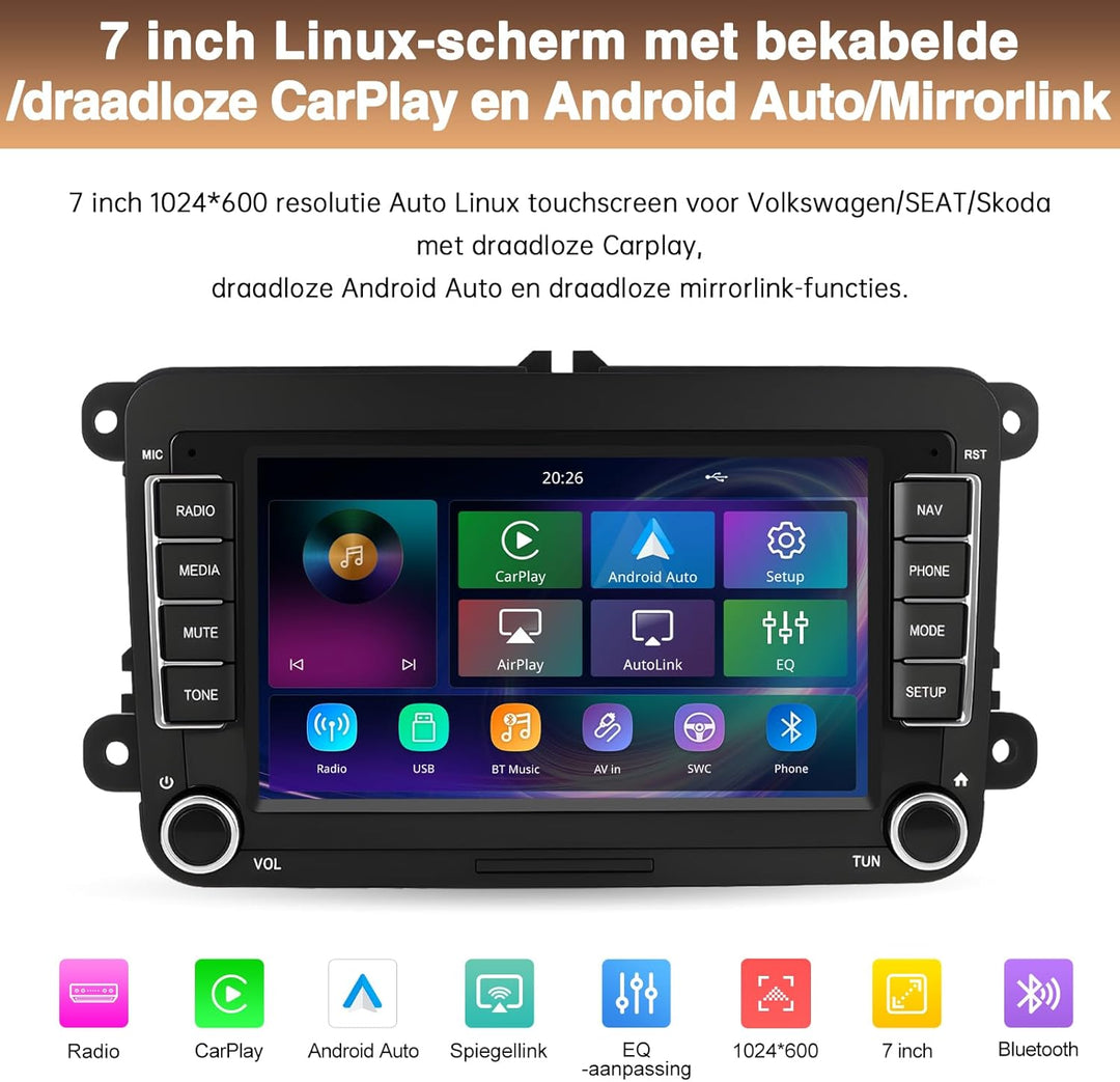 7-Zoll-Display-Autoradio für Volkswagen Seat Golf Passat Jetta Beetle Tiguan Touran EOS Skoda Seat D