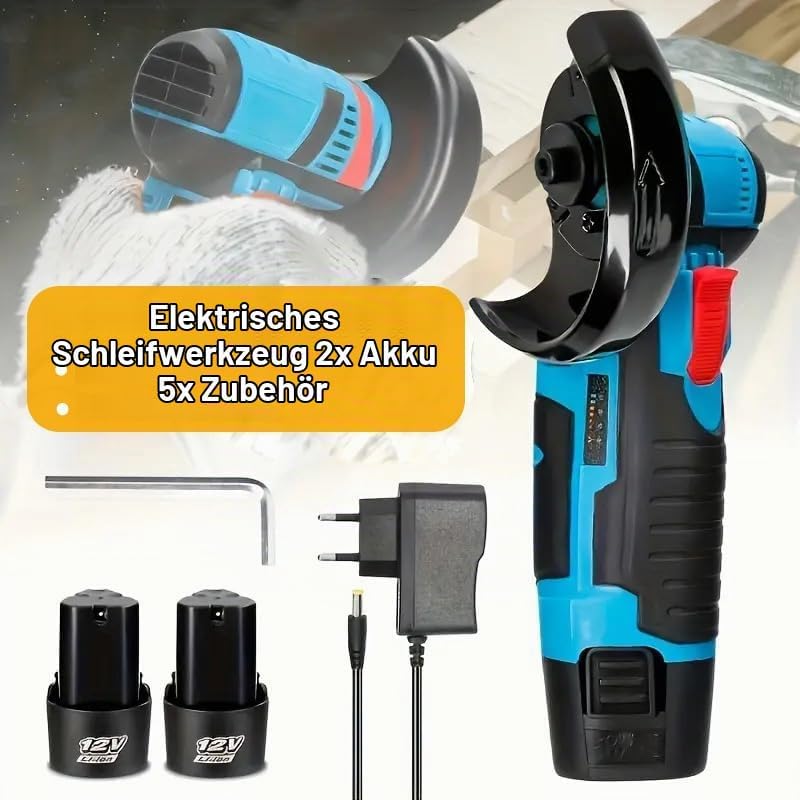 Mini Akku Winkelschleifer 12V, 76mm Bürstenloser Trennschleifer mit 2x 1500mAh Akku &amp; 5 Scheiben, 19