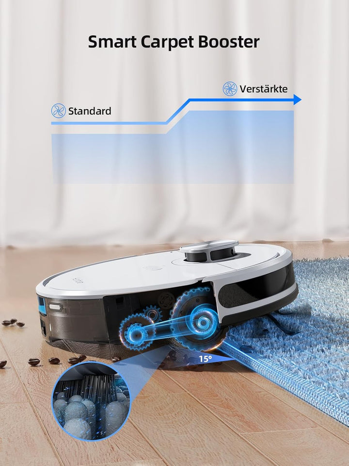HONITURE Saugroboter mit Wischfunktion, Staubsauger Roboter mit Absaugstation, 5000Pa Saugkraft Saug