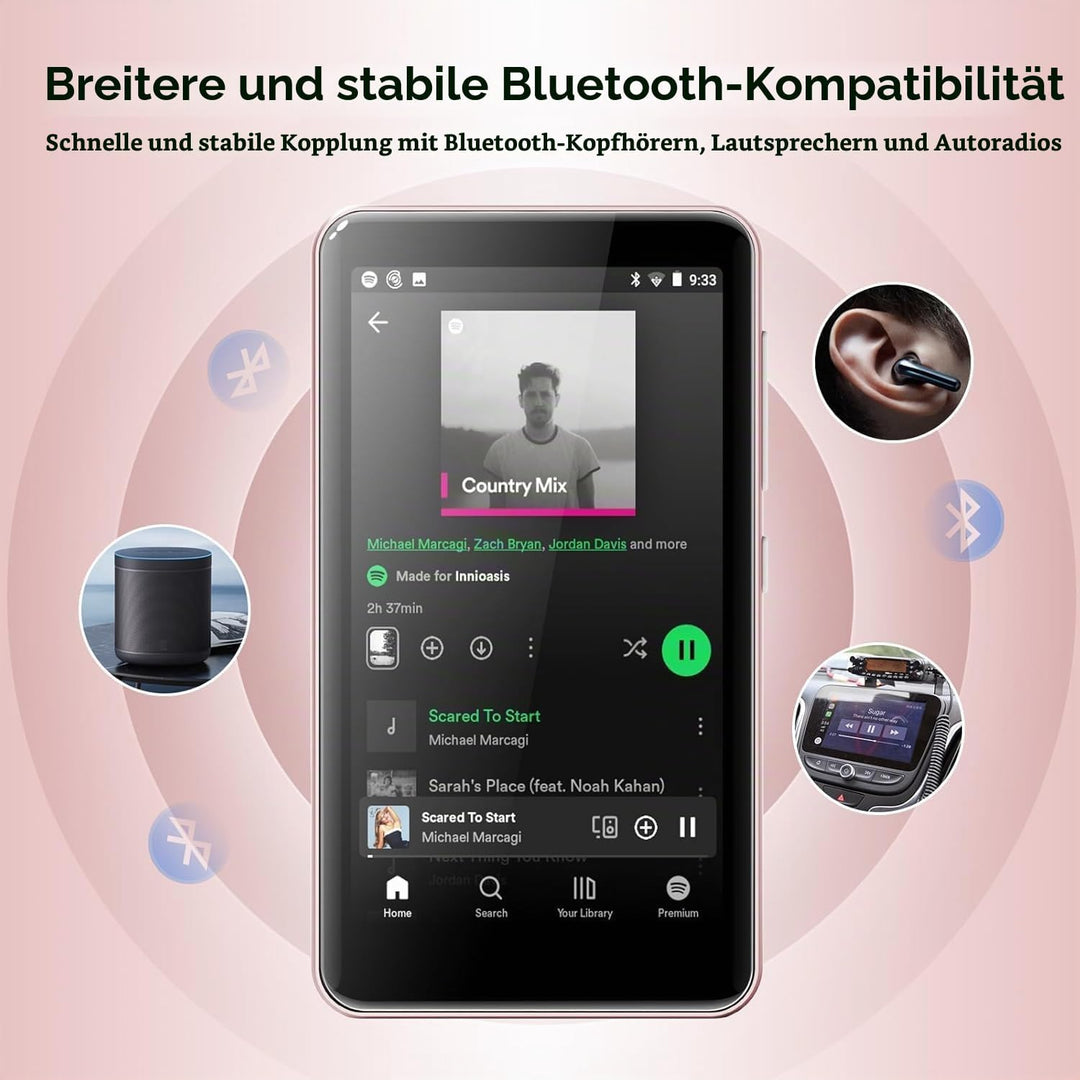 innioasis 16 GB MP3-Player mit Bluetooth und WLAN, MP3-Player, Apple Music, 4 Zoll Touchscreen, Andr