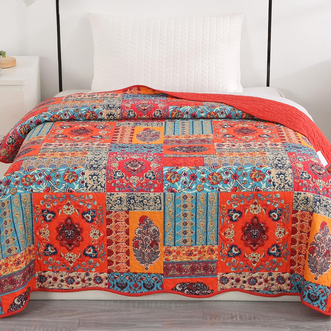 Qucover Tagesdecke Shabby chic 140 x 200 cm Patchwork Bettüberwurf 150x200 aus Baumwolle Gesteppte D