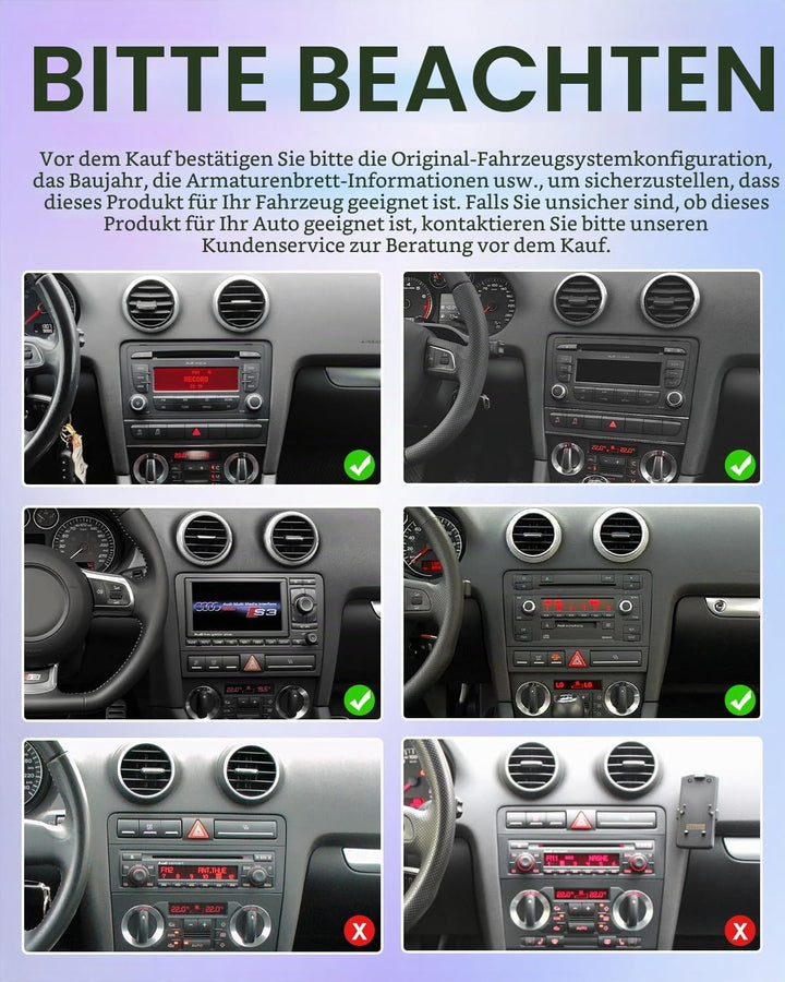 Autoradio Audi A3 8P S3 RS3, Wireless CarPlay Android Auto, USB-C, CANbus Audi A3 8P-Style B, Audi A