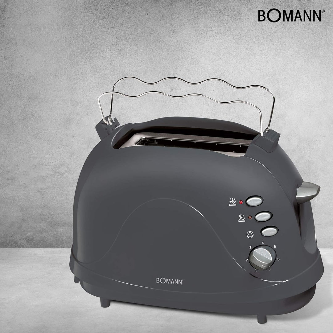 Bomann Toaster TA 246 CB, kompakter 2-Scheiben Toaster, Auftaufunktion, Aufwärmfunktion, Schnellstop