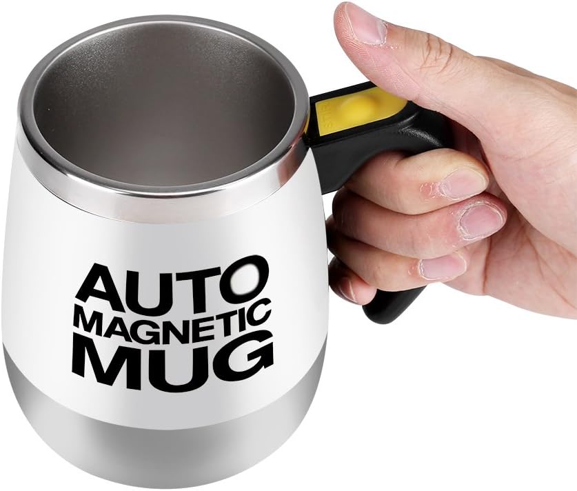 Fdit Automatische Rührbecher, Kaffeebecher aus Edelstahl mit automatischer Rührfunktion (weiss)