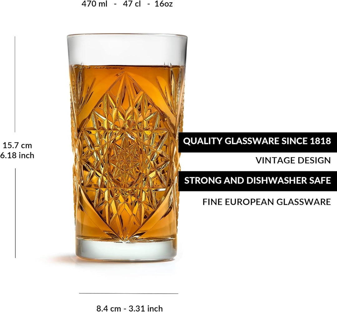 Libbey - Hobstar - Longdrinkglas, Cocktailglas, Wasserglas, Saftglas - 470 ml - Glas - 6er Set - bek
