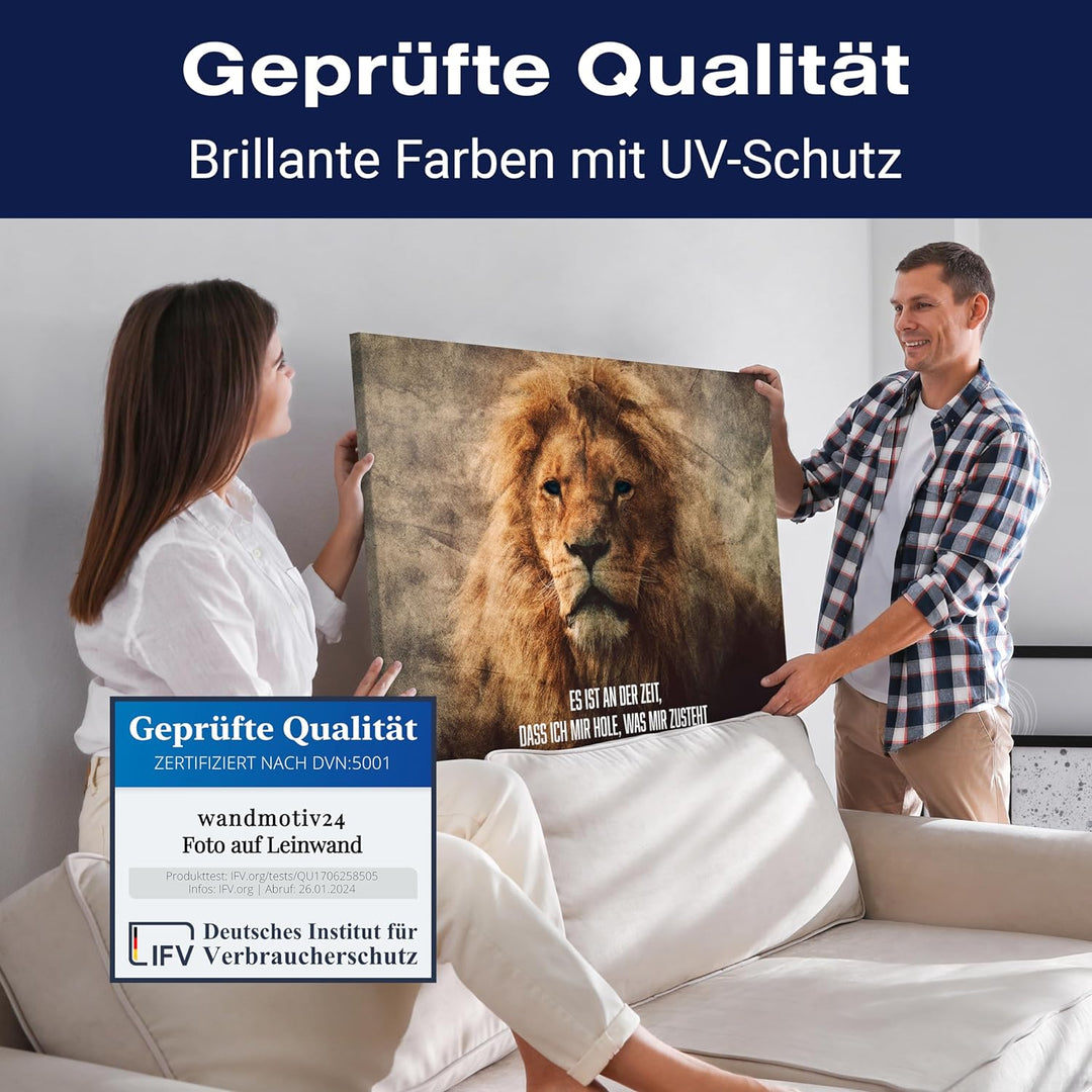 wandmotiv24 Motivations Motiv als Leinwandbild, 60x45cm, Querformat, Es ist an der Zeit, Löwe, Struk
