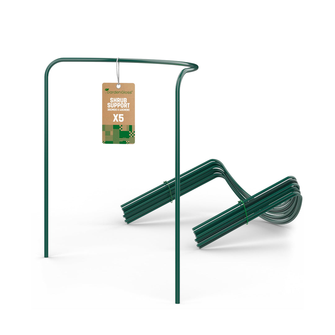 GardenGloss® Strauchstützen aus beschichtetem Stahl (5 Stück) - Staudenhalter halbrund 35cm x 40cm -
