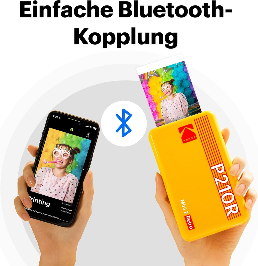 KODAK , Farbig, P210 Mini 2 Retro, Mobiler Handy Fotodrucker, Kompatibel mit Smartphone (iOS & Andro