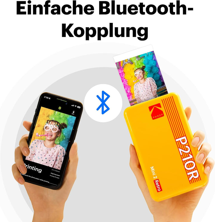 KODAK Mini 2 Retro 4PASS Mobiler Fotodrucker (5,3x8,6cm)- Paket met 68 Blatts, Weiss Drucker + 68 Bl