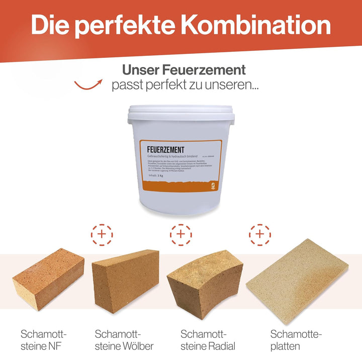 Feuerfest 123 - Feuerzement [Menge 25 kg] - Für Kaminöfen, Öfen &amp; Grills - Feuerfester Zement 1.400
