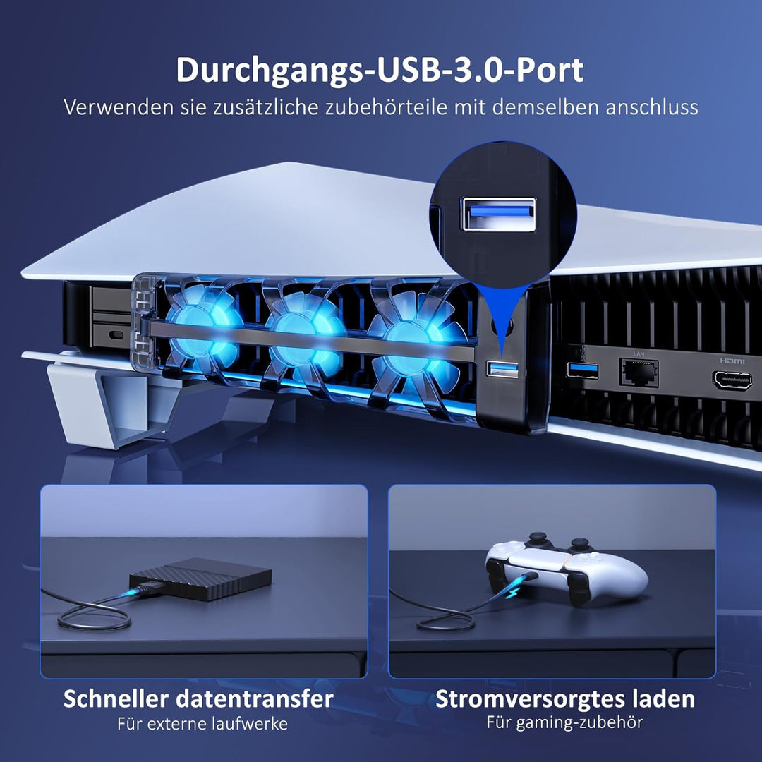 NexiGo PS5 Horizontal Stand mit leisem verbessertem Kühlventilator mit Einstellbarer Geschwindigkeit