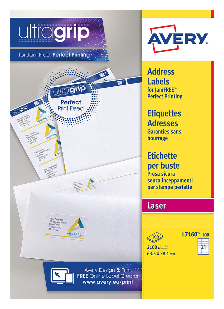 Adressetikett Avery Quickpeel 63.5x38.1 Weiss 100 Blatt 21 Etiketten pro Blatt
