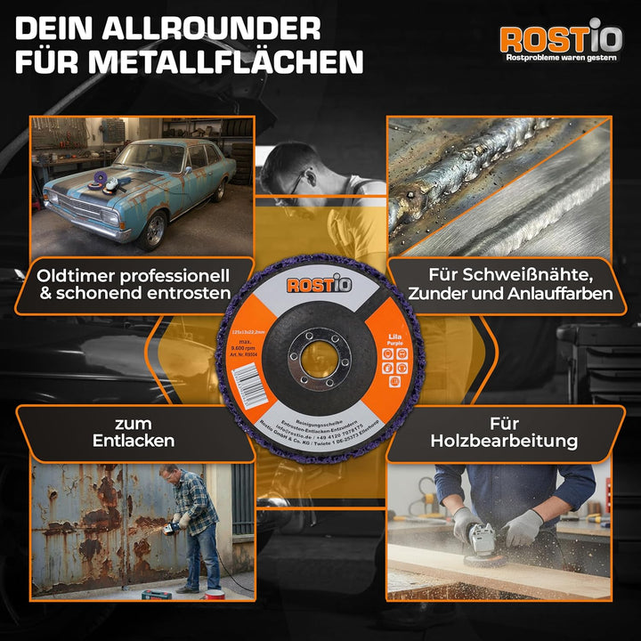 ROSTIO CSD-Scheibe 125 mm Lila – 5 Stück – Reinigungsscheibe aus hartem Schleifvlies für Winkelschle